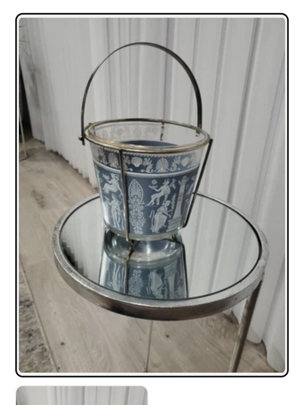 Blue and White Decorative Ceramic Ice Bucket with Metal Handle
